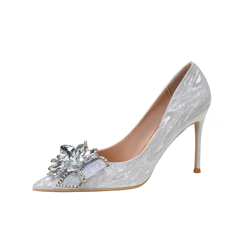 High Heel Glitter Bridal Shoes Ladies Pumps Women's Pointed Toe Stiletto Crystal Party Wedding Shoes