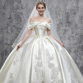 New Off-Shoulder Elegant Main Wedding Dress High End Satin Customized A-Line Backless Lace-Up Bridal Gown