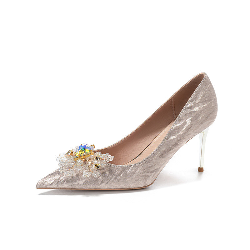 2026 New Bride Bridesmaid Shoes Elegant Rhinestone 6/8/10cm High Heel Pointed Pumps Sparkling Stiletto Wedding Single Shoe