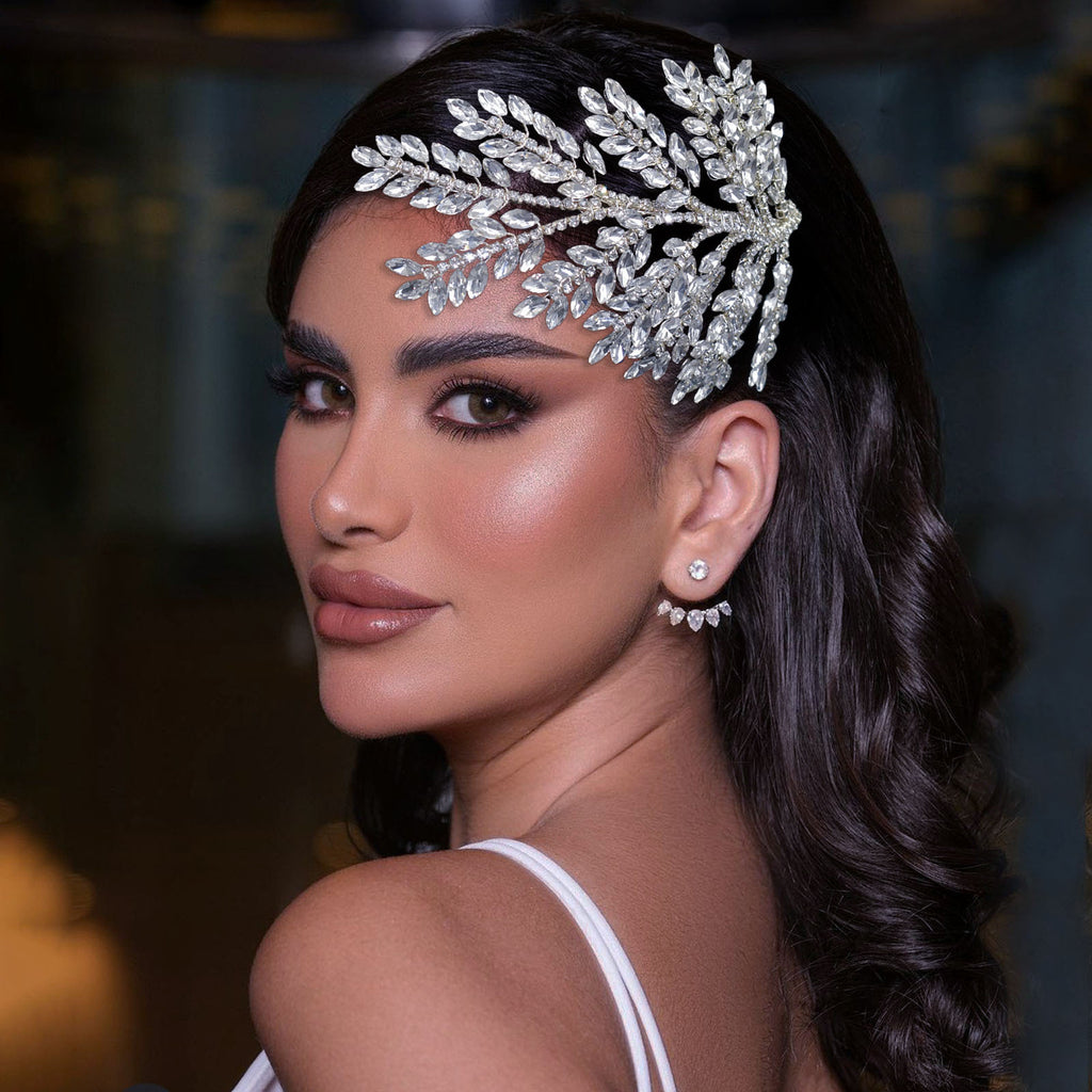 Rhinestone Flower Bridal Headwear Handmade Diamond Branch Updo Side Decoration Symmetrical Hairpiece Dress Hair