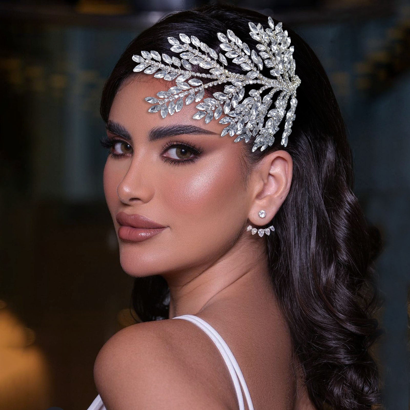 Rhinestone Flower Bridal Headwear Handmade Diamond Branch Updo Side Decoration Symmetrical Hairpiece Dress Hair