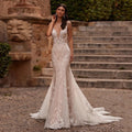 High End Spaghetti Strap Wedding Dress Deep V-Neck Backless Sleeveless Mermaid Bridal Dress