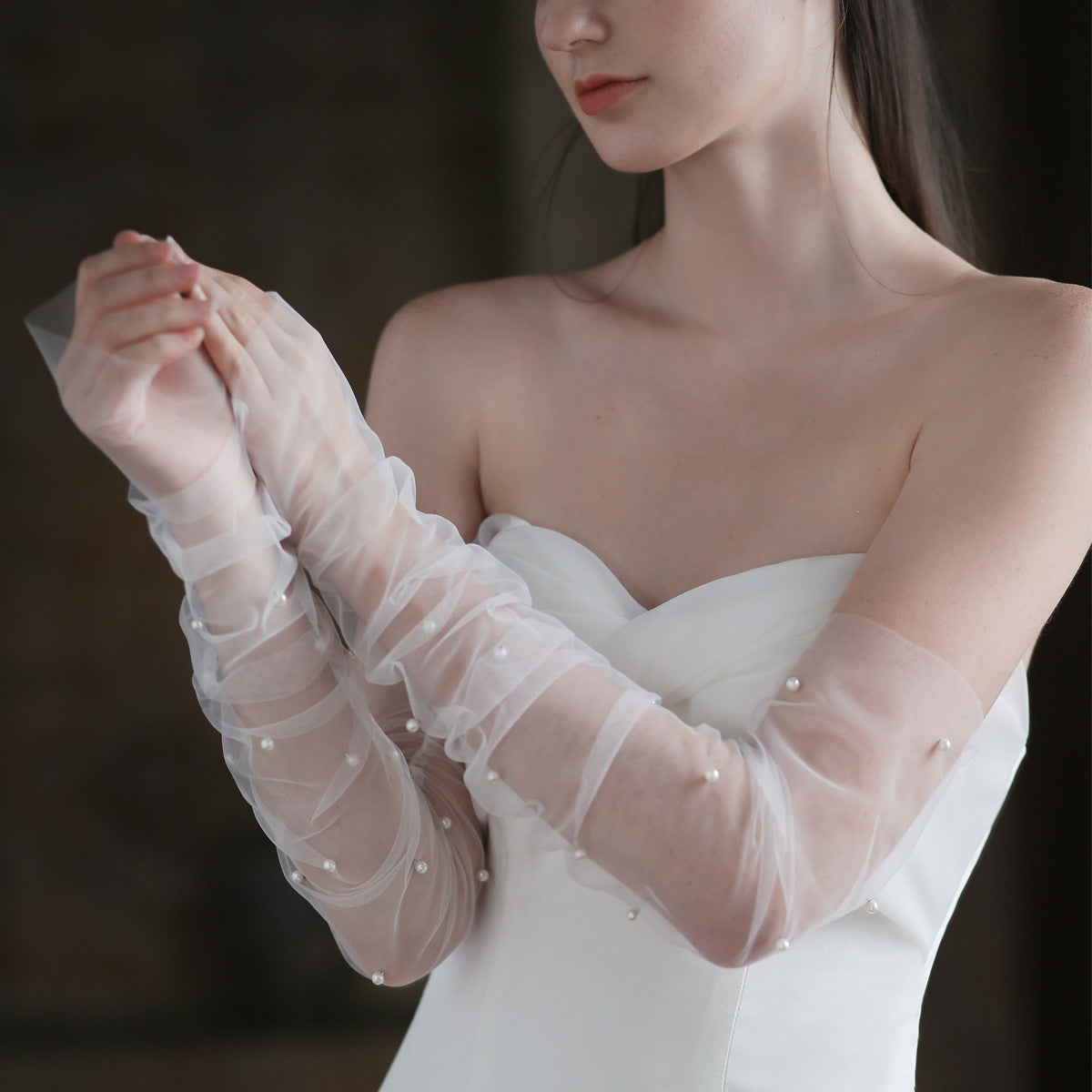 White Black Full-Long Beaded Wedding Accessories Bridal Gloves With Pearls