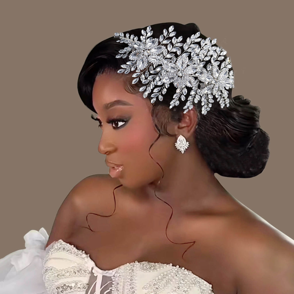 Fashion Bridal Headwear Floral Design Handmade Rhinestone Hairpiece Side Decoration Wedding Party Performance Updos