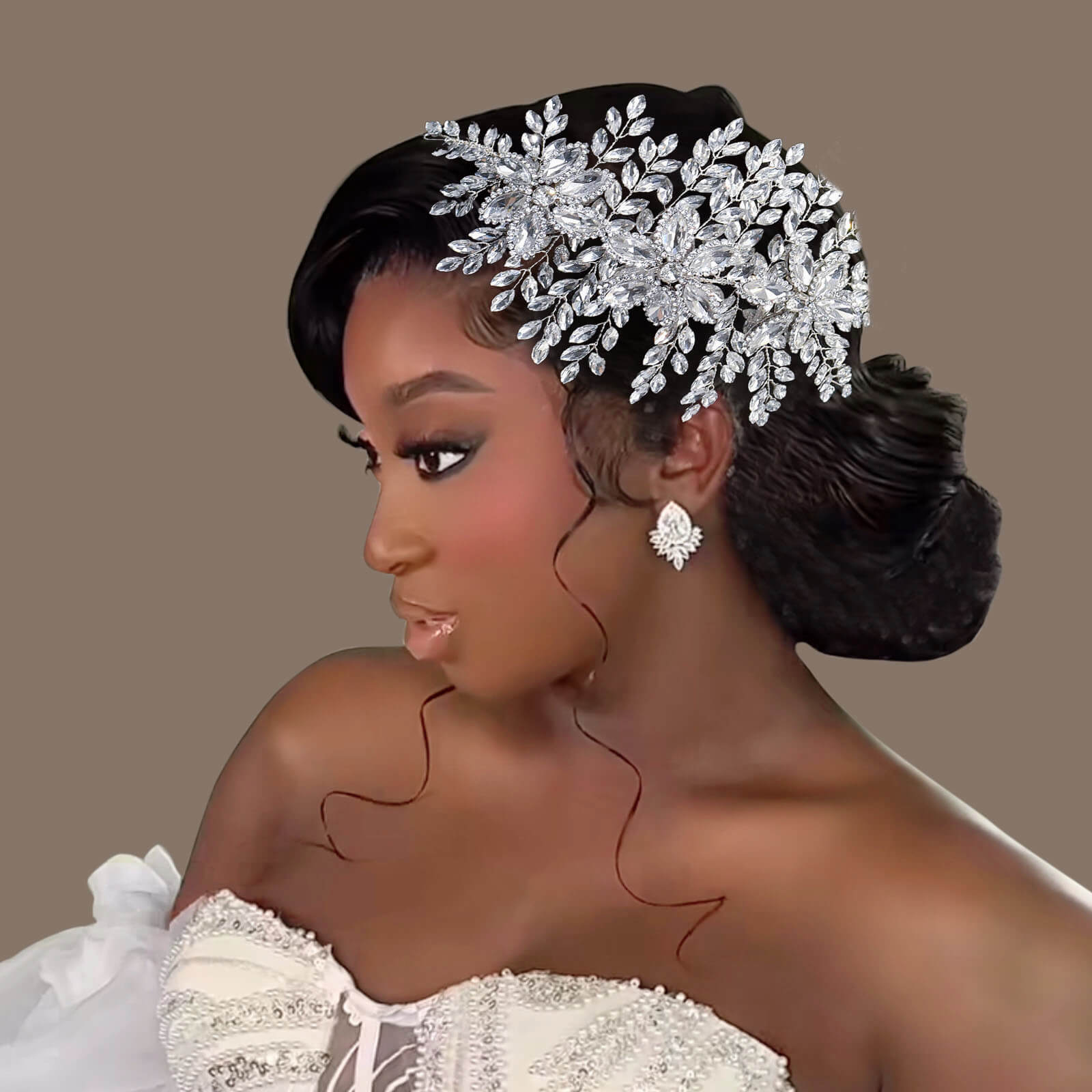 Fashion Bridal Headwear Floral Design Handmade Rhinestone Hairpiece Side Decoration Wedding Party Performance Updos