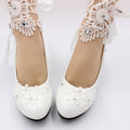 European American Style White High Heel Wedding Shoes for Women Thin Heels Plus Size PU Rhinestone