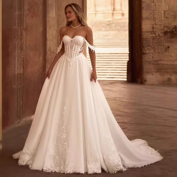 New Exquisite Wedding Dress Off-Shoulder Sleeveless Backless Puffy Bridal Gown