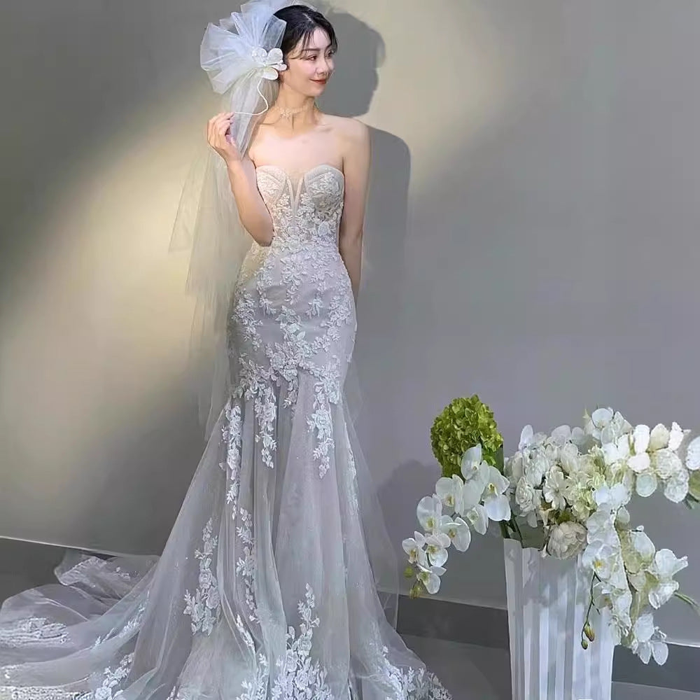 New Fish Tail Wedding Dress High End Figure Hugging Slim Fit Strapless Mermaid Bridal Dress