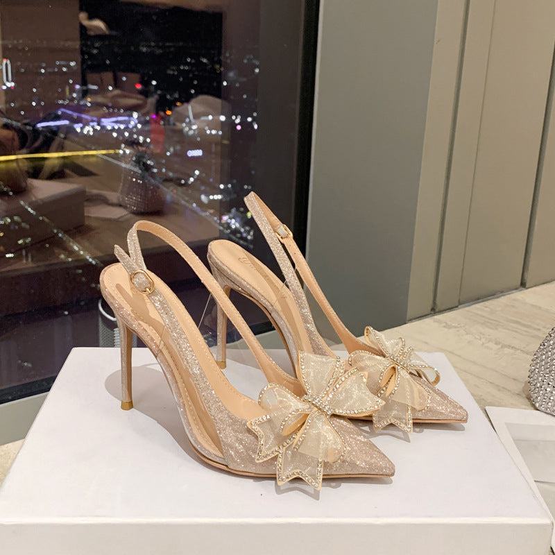 New Pointed Bride Shoe Sparkling Rhinestone Bow 6/8/10cm High Heel Sandal Stiletto Wedding Shoe