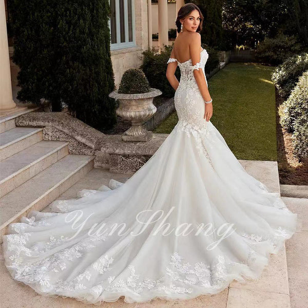 New Off-Shoulder Fish Tail Wedding Dress High End Figure Hugging Slim Fit Sleeveless Mermaid Bridal Dress