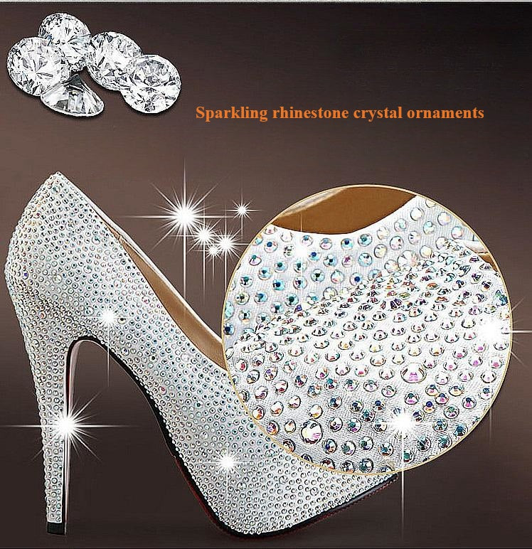 Plus Size Platform Rhinestone Stiletto Crystal Wedding Shoes 14cm Super High Heels Sexy Bridesmaid Bride Shoe