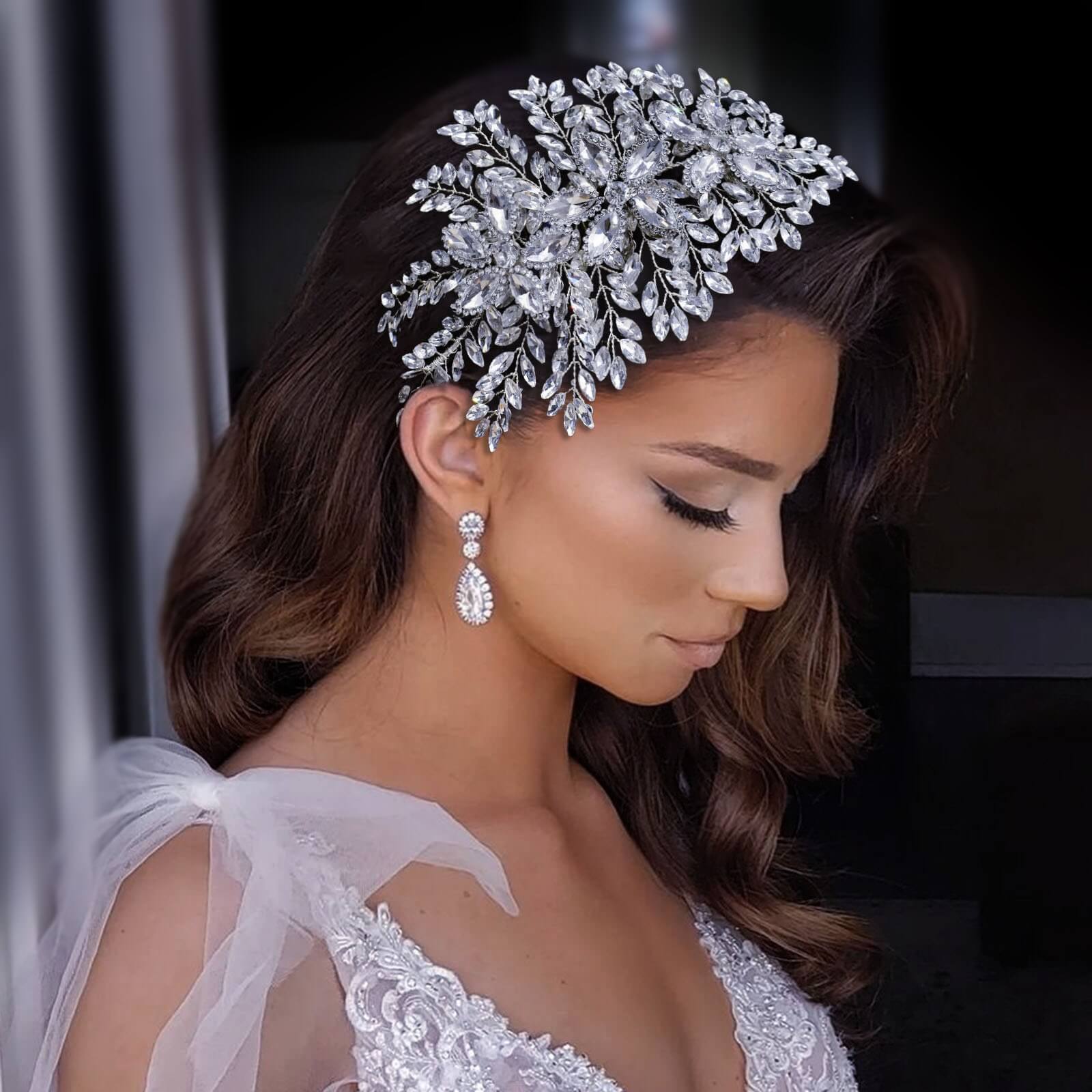Fashion Bridal Headwear Floral Design Handmade Rhinestone Hairpiece Side Decoration Wedding Party Performance Updos