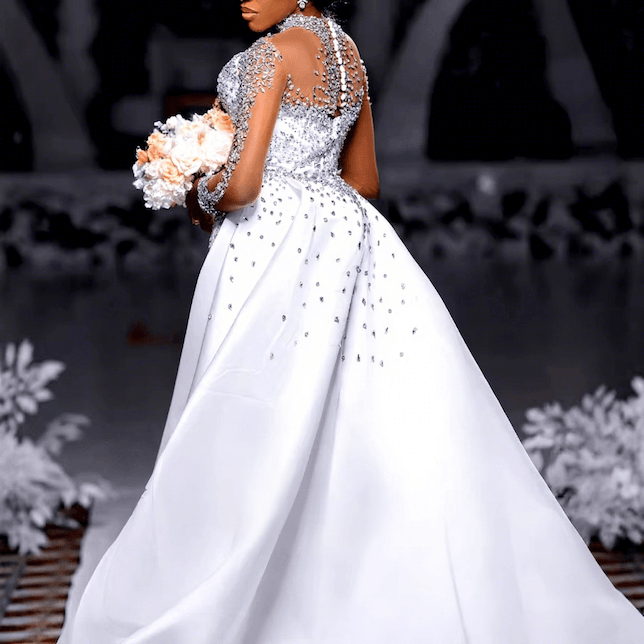 New Detachable Mermaid Crystal Wedding Gown Luxury Heavy Beaded Long Sleeve Lace-Up Bridal Dress