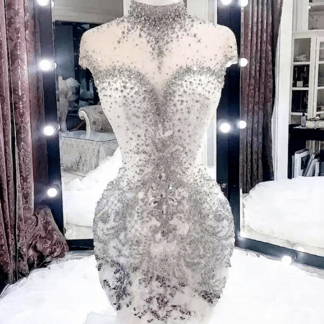 Luxury Anti-static Crystal Wedding Dress African Deep V-Neck Sleeveless Lace-Up Mermaid Bridal Dress