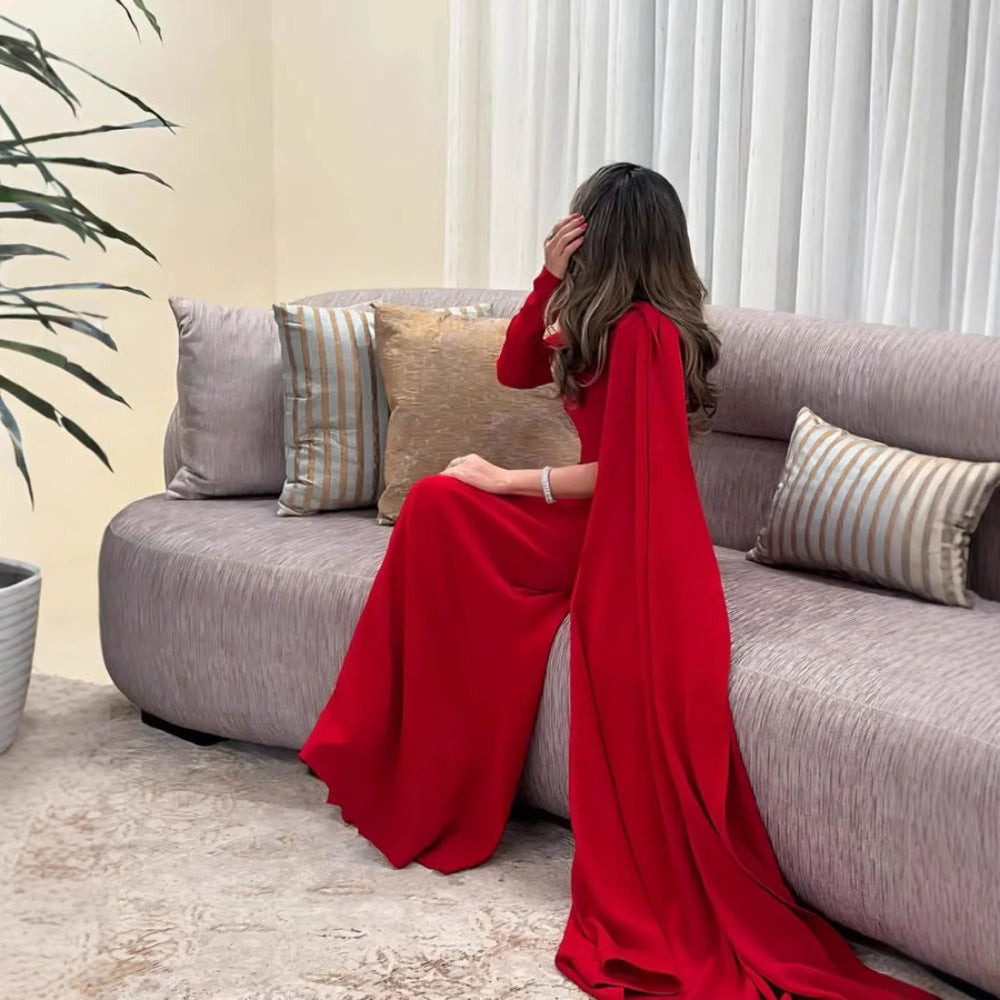 Spring Polyester Bodycon Maxi Evening Dress with Ribbons One-shoulder Neckline Quick Dry Party Dress