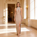 New Luxury Beaded Pearl Rhinestone-embellished Evening Dress Sexy Hollow-out Slit Celebrity-style Bandage Party Dress