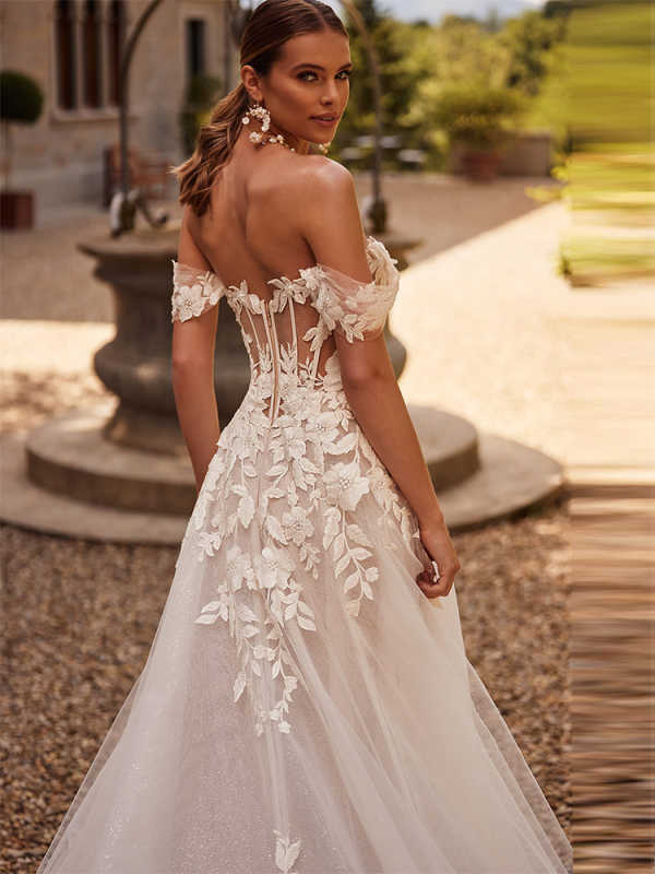French High-end Forest-themed Wedding Dress 2026 New Style off Shoulder Sleeveless Backless Bridal Welcome Dress