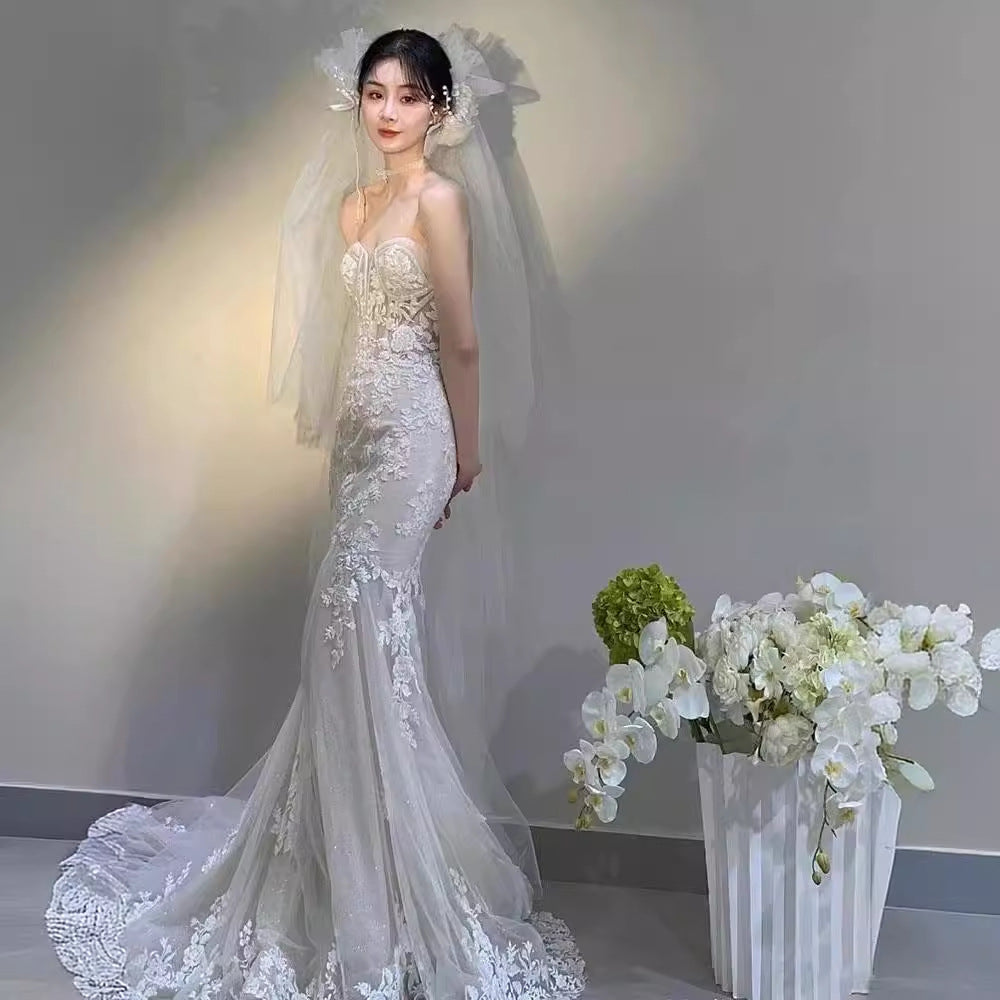 New Fish Tail Wedding Dress High End Figure Hugging Slim Fit Strapless Mermaid Bridal Dress