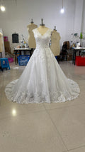 High End Elegant Wedding Dress V-Neck Backless Sleeveless Lace-up Slim Bridal Dress