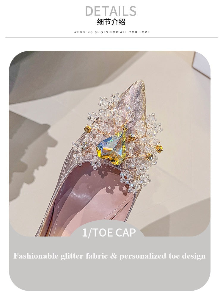 2026 New Bride Bridesmaid Shoes Elegant Rhinestone 6/8/10cm High Heel Pointed Pumps Sparkling Stiletto Wedding Single Shoe