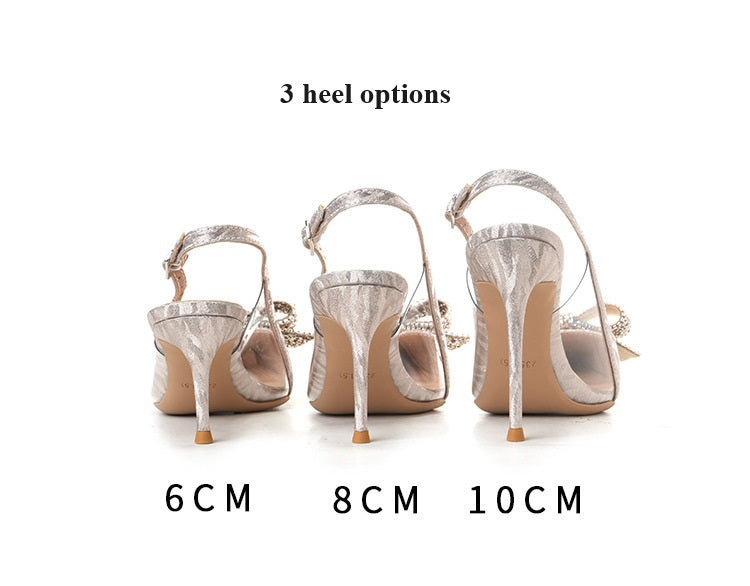 High Heel Glitter Bridal Shoes Ladies Pumps Women's Pointed Toe Stiletto Sparkling Bowtie Party Wedding Sandal