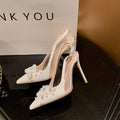 Wedding Party 6/8/10cm High Stiletto Sandal Floral Pearl Closed Pointed Toe Slingback High Heels Bridesmaid Bridal Shoe