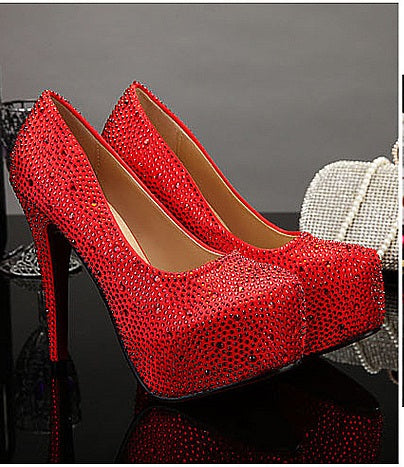Plus Size Platform Rhinestone Stiletto Crystal Wedding Shoes 14cm Super High Heels Sexy Bridesmaid Bride Shoe