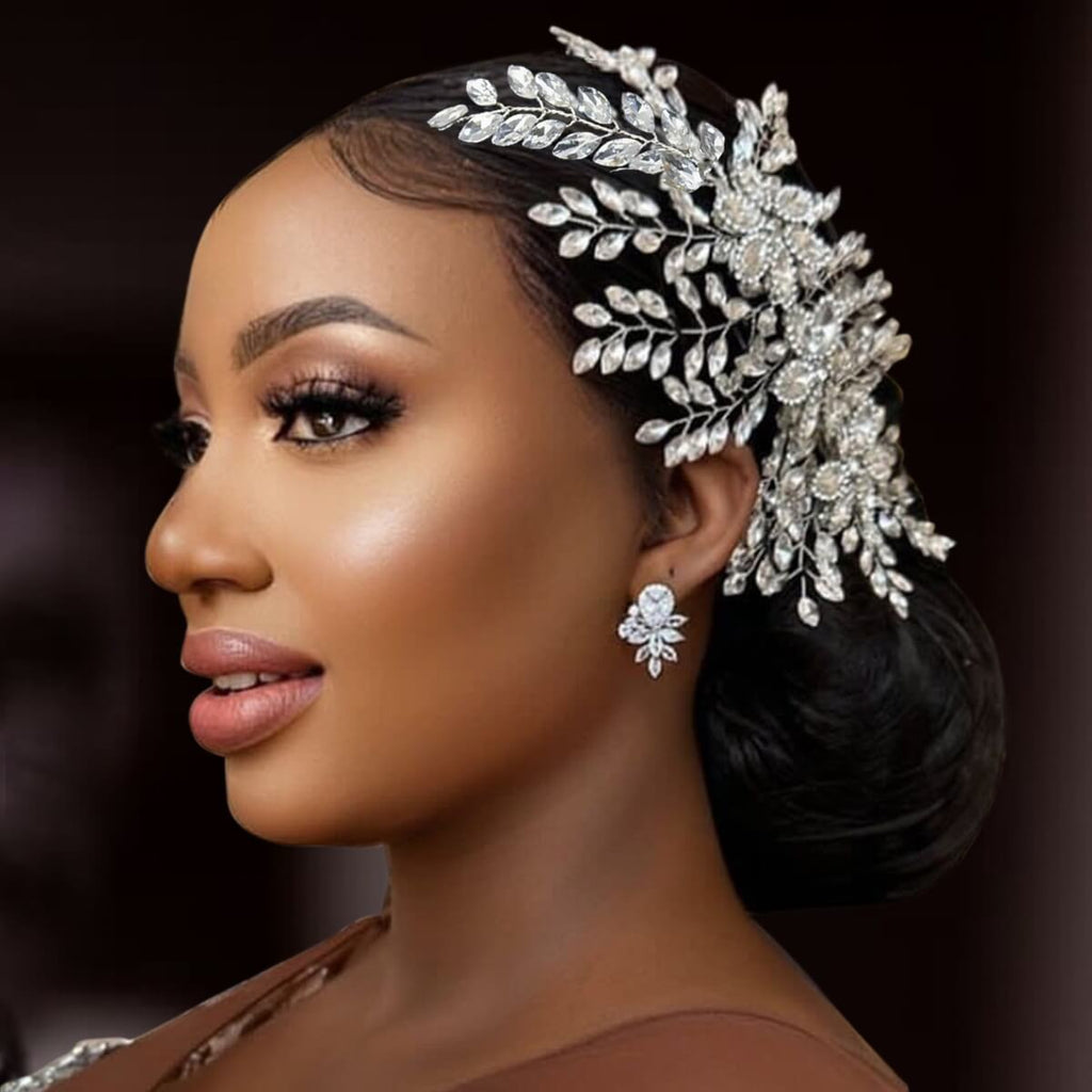 Fashion Bridal Headwear Floral Design Handmade Rhinestone Hairpiece Side Decoration Wedding Party Performance Updos