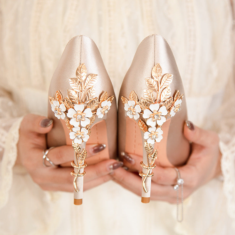 Fashion Light Luxury Sexy Women's Pumps Satin Single Shoe Pointed Toe 10cm High Heel Stiletto Party Wedding Shoe