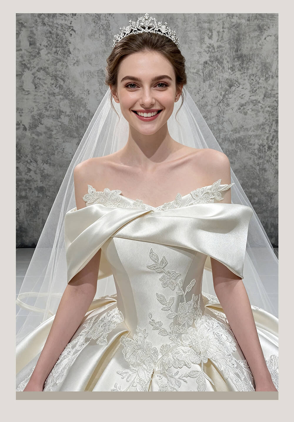 New Off-Shoulder Elegant Main Wedding Dress High End Satin Customized A-Line Backless Lace-Up Bridal Gown