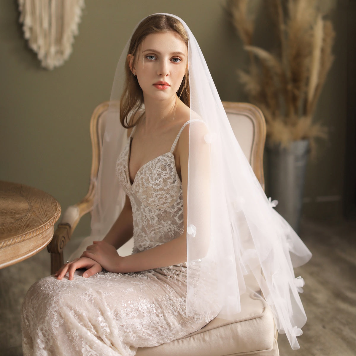 Super Fairy Double Layer Bridal Veil Hand-Sewn Flower Bow Soft Long Wedding Head Veils
