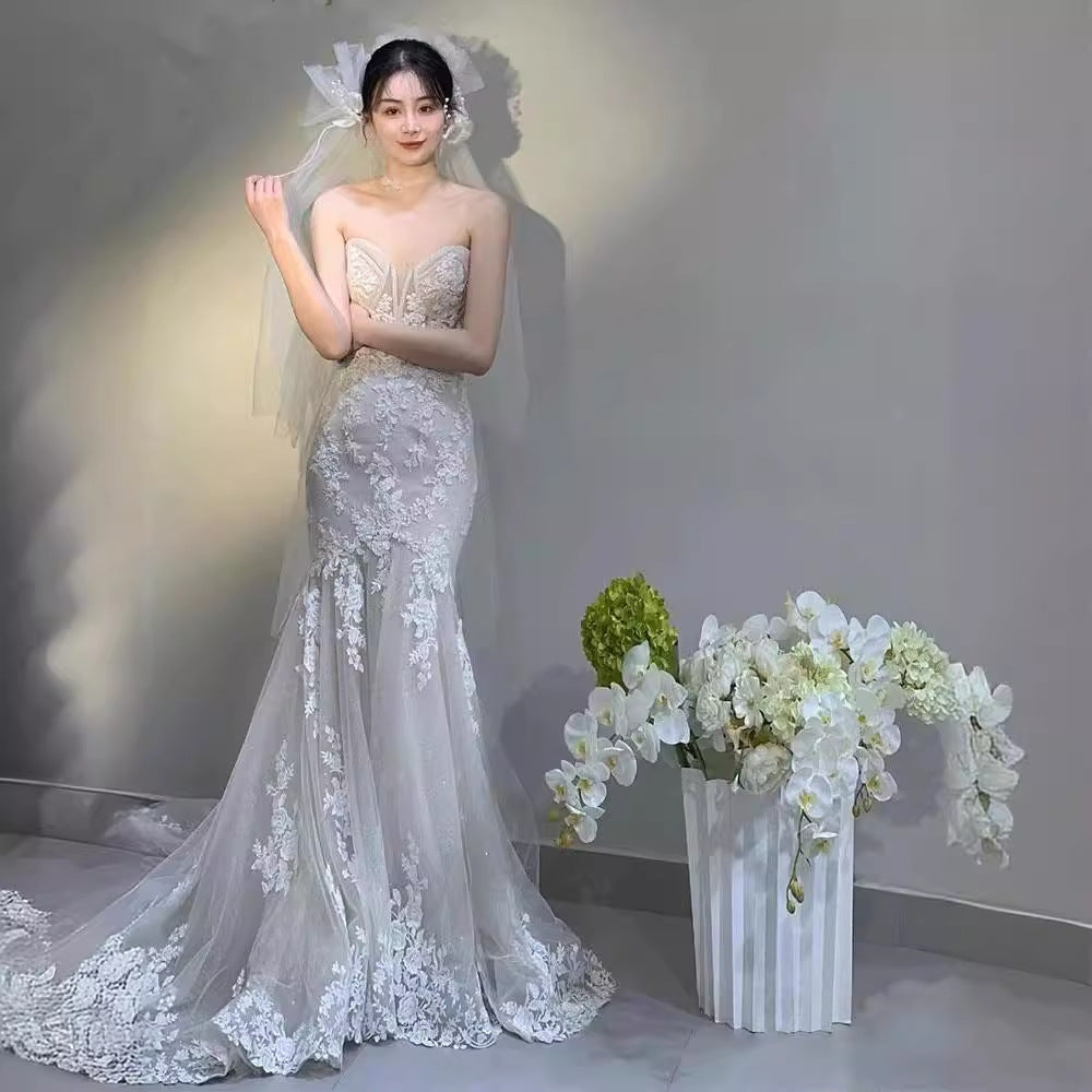 New Fish Tail Wedding Dress High End Figure Hugging Slim Fit Strapless Mermaid Bridal Dress