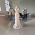 New Elegant Lace Satin Mermaid Wedding Dress Simple V-Neck Sleeveless Sweep Bridal Dress