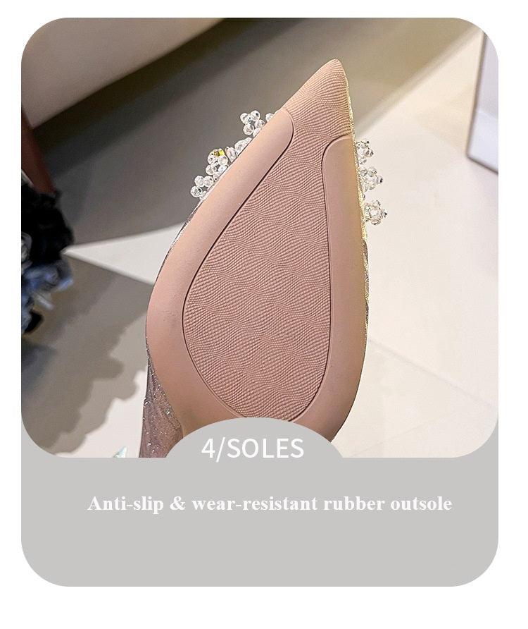 2026 New Bride Bridesmaid Shoes Elegant Rhinestone 6/8/10cm High Heel Pointed Pumps Sparkling Stiletto Wedding Single Shoe