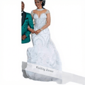 New High End Mermaid Wedding Dress Rhinestone Pearl Decorated Short Sleeve Bridal Dress With Detachable Train
