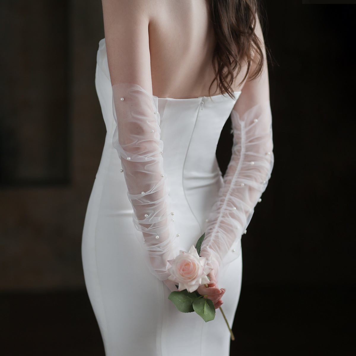 White Black Full-Long Beaded Wedding Accessories Bridal Gloves With Pearls