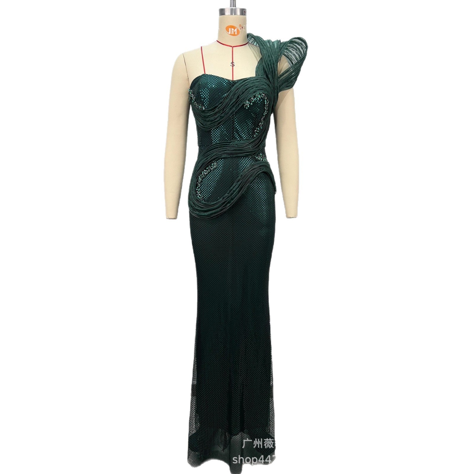 Elegant Tube Top One-shoulder Evening Dress Heavy Diamond-encrusted Figure-hugging Sleeveless Party Dress