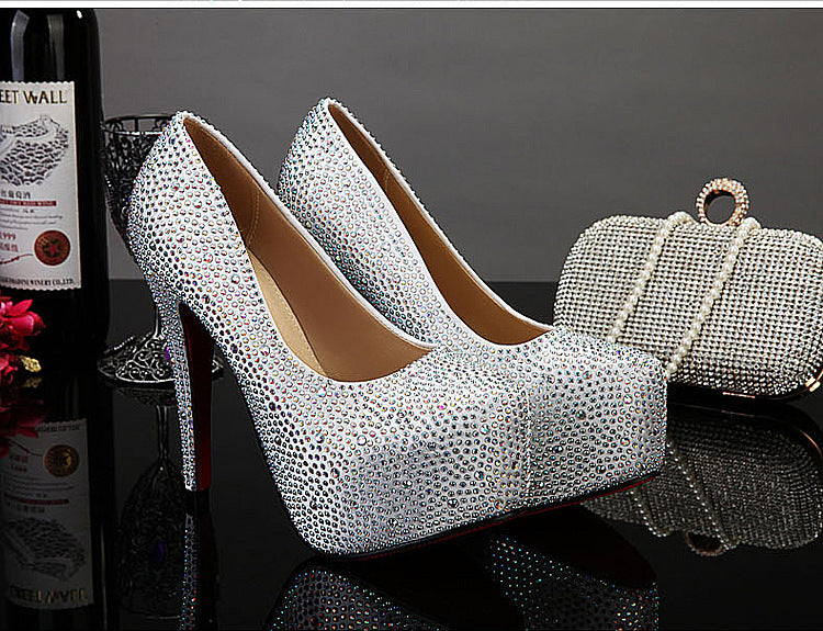Plus Size Platform Rhinestone Stiletto Crystal Wedding Shoes 14cm Super High Heels Sexy Bridesmaid Bride Shoe