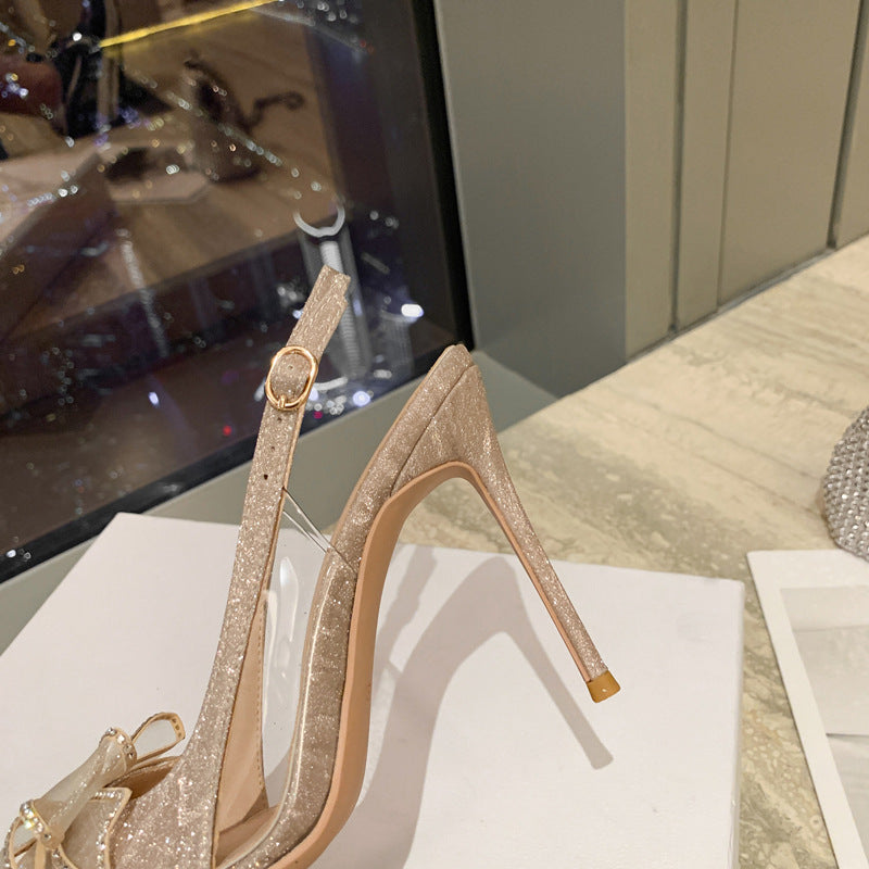New Pointed Bride Shoe Sparkling Rhinestone Bow 6/8/10cm High Heel Sandal Stiletto Wedding Shoe