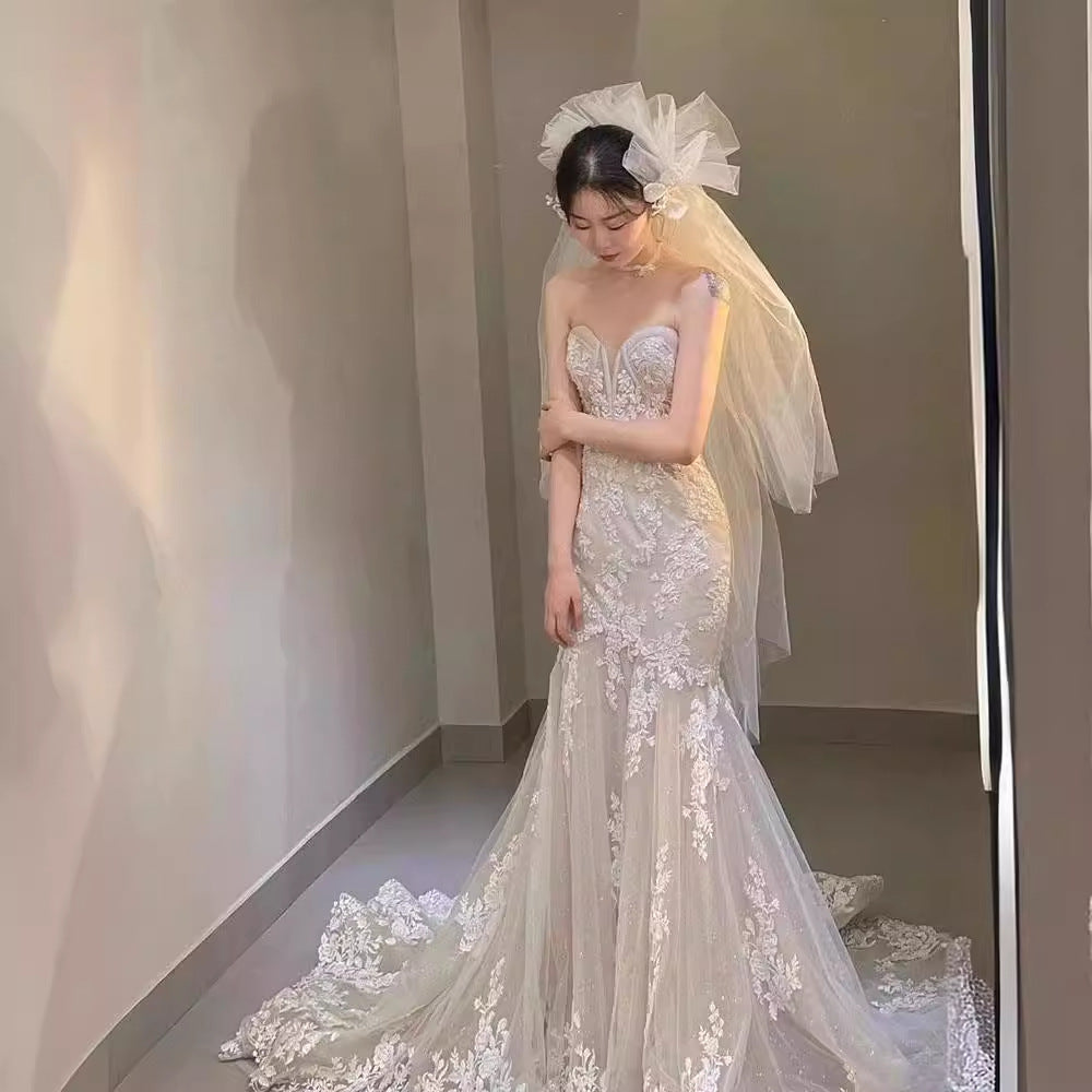New Fish Tail Wedding Dress High End Figure Hugging Slim Fit Strapless Mermaid Bridal Dress