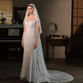 New Appliqued Eyelash Lace Main Wedding Dress Bridal Veil Vintage Super Fairy Long Train Cathedral One-Layer Wedding Veils