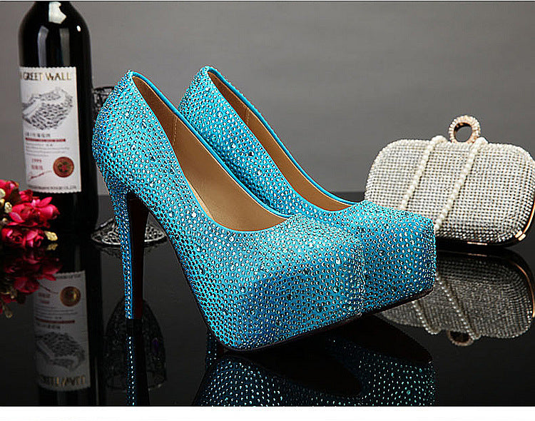 Plus Size Platform Rhinestone Stiletto Crystal Wedding Shoes 14cm Super High Heels Sexy Bridesmaid Bride Shoe