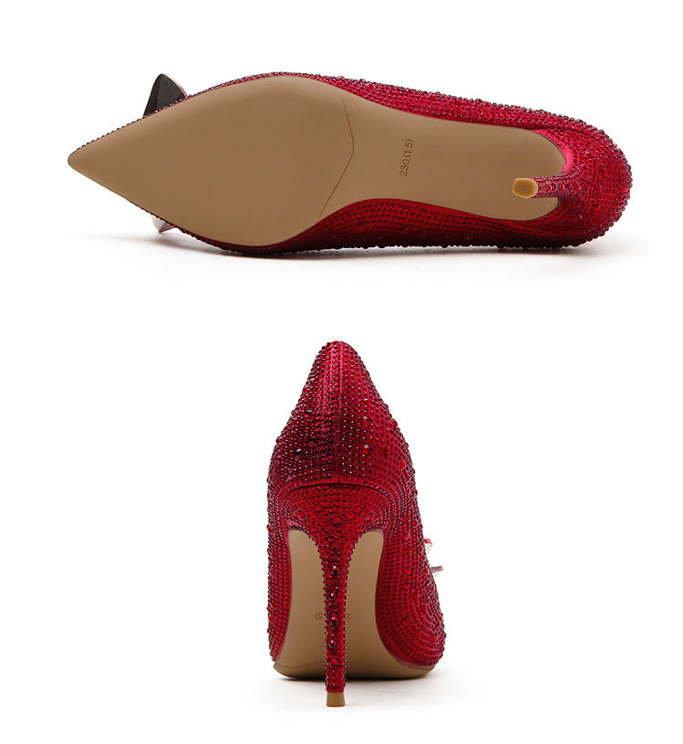 Plus Size 34-43 High Heel 7/9cm Cinderella Wedding Shoe Luxury Rhinestone Stiletto Close Pointed Toe Bridal Shoes