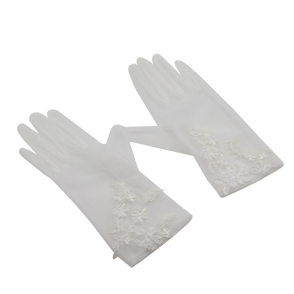 Ivory Embroidered Wrist Length Wedding Gloves Elegant Super Fairy Lace Photo Dinner Party Gloves
