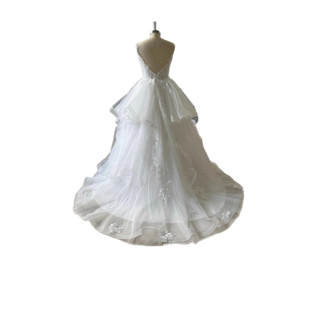 New Elegant Light Wedding Dress V-Neck Sleeveless Backless Spaghetti Strap Evening Party Bridal Dress