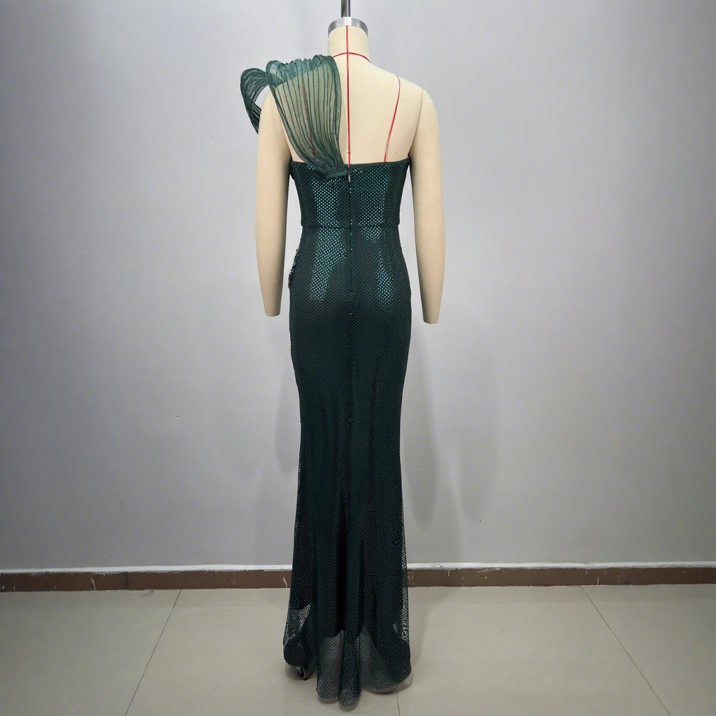 Elegant Tube Top One-shoulder Evening Dress Heavy Diamond-encrusted Figure-hugging Sleeveless Party Dress