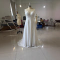 Lace Floor-Length A-Line Natural Waist Button Engagement Bridal Gown Plus Size V-neck Sleeveless Wedding Dress