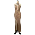 Spring/Summer Sexy Halter Slit Party Dress Polyester Mesh Sequined Irregular Elegant Rhinestone Evening Dress