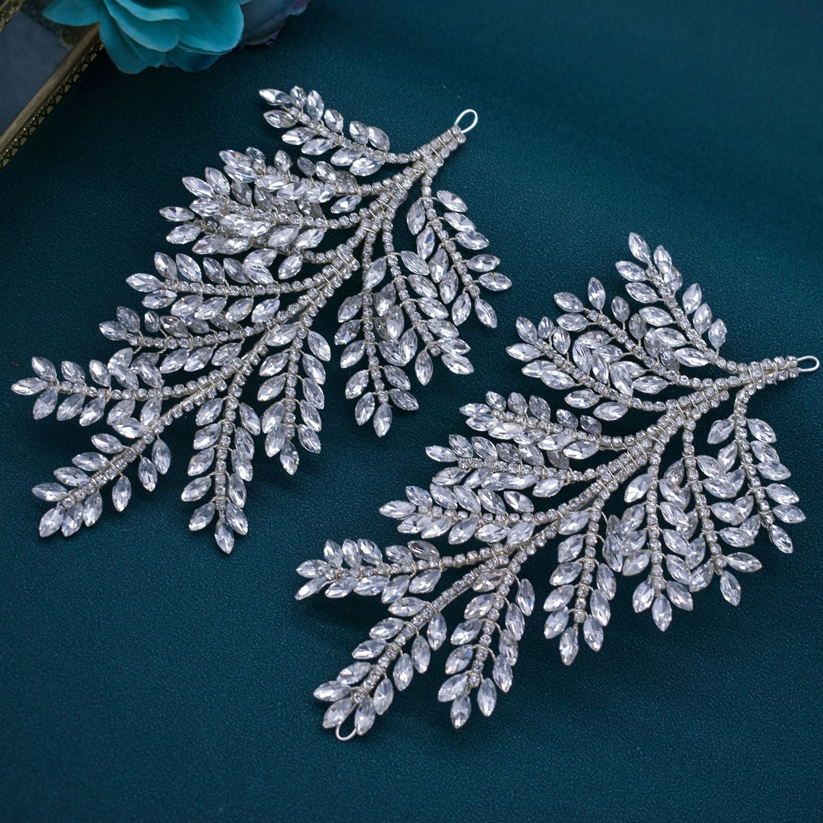 Rhinestone Flower Bridal Headwear Handmade Diamond Branch Updo Side Decoration Symmetrical Hairpiece Dress Hair