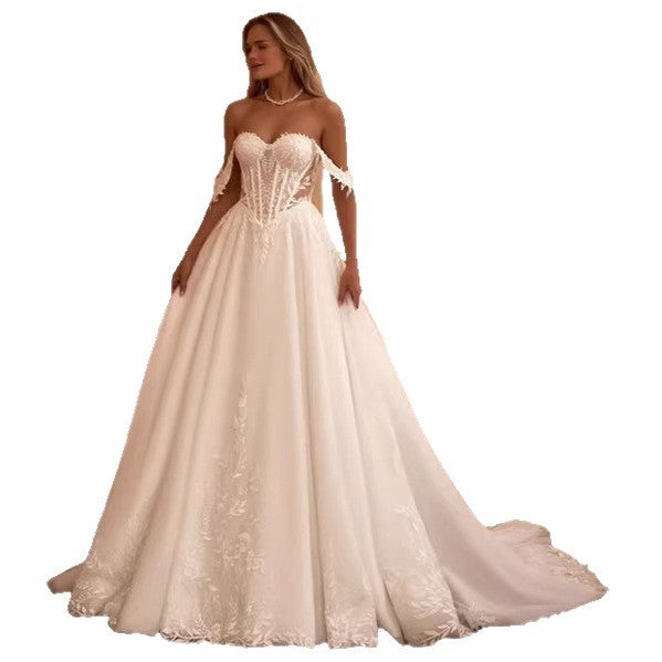 New Exquisite Wedding Dress Off-Shoulder Sleeveless Backless Puffy Bridal Gown